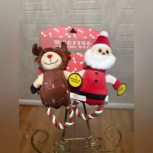 Jmle Beautiful Christmas Santa & Dear 10” Interactive Rope Dog Toy WSqueaker